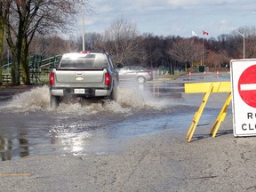 Trucks with high clearance were able to navigate through standing water at LaSalle's municipal boat ramp at Gil Maure Park Sunday.