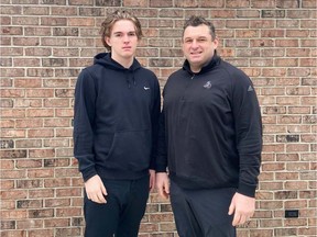 Up for Saturday's OHL Draft, Colton Smith, left, will follow in the footsteps of his dad D.J. Smith, who was captain of the Windsor Spitfires before becoming head coach of the Ottawa Senators, into the league.