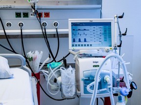 A ventilator is pictured during an instruction of doctors at the Universitaetsklinikum Eppendorf in Hamburg, on March 25, 2020.