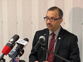 Dr. Wajid Ahmed, Medical Officer of Health with the Windsor-Essex County Health Unit, addresses media at the WECHU offices on March 17, 2020.