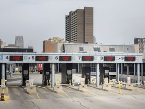 The Windsor-Detroit Tunnel port of entry is pictured on March 18, 2020, after it was announced the border will be closed to non-essential travel.