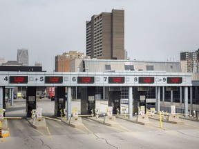 The Windsor-Detroit Tunnel port of entry is pictured, Wednesday, March 18, 2020, after it was announced the border will be closed to non-essential travel.