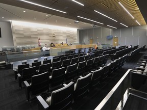 Windsor city council are shown during a special meeting on Tuesday, March 24, 2020.
