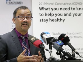 Dr. Wajid Ahmed, medical officer of health with the Windsor-Essex County Health Unit, speaks during a COVID-19 news conference on March 21, 2020.