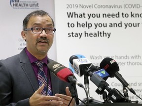 Dr. Wajid Ahmed, Medical Officer of Health with the Windsor-Essex County Health Unit, speaks during a press conference on March 21, 2020.