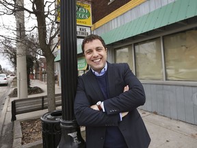 Ward 2 Coun. Fabio Costante is seen in front of one of the numerous properties up for redevelopment, the former Courtesy Bicycles store on Sandwich Street. new projects in Sandwich are coming so frequently that Councillor Fabio Costante is lobbying for a seat on the standing committee that first deals with them. Costante is shown on Sandwich St. on Friday, March 6, 2020.