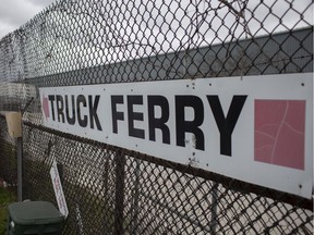 The entrance to the truck ferry for hazardous cargo is closed, Monday, March 30, 2020.