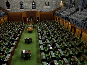 Canada's Leader of the Government in the House of Commons Pablo Rodriguez speaks in the House of Commons as legislators convene to give the government power to inject billions of dollars in emergency cash to help individuals and businesses through the economic crunch caused by the novel coronavirus outbreak, on Parliament Hill in Ottawa, Ontario, Canada March 24, 2020. REUTERS/Blair Gable