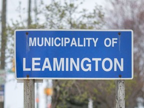 A Municipality of Leamington road sign is pictured along County Rd. 20.
