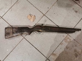 A sawed-off .22-caliber bolt-action rifle that Windsor resident Bill Hutton pulled out of the Detroit River at Reaume Park while magnet fishing on Feb. 29, 2020.