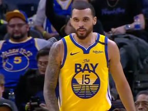 Tecumseh's Mychal Mulder in action for the Golden State Warriors against the Washington Wizards on Sunday.