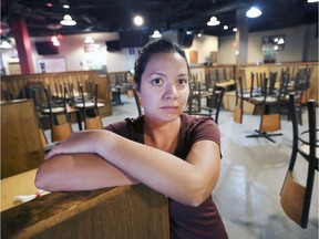 Danielle Nowak, a server at Cramdon's Tap and Eatery in Windsor, ON. is shown at the Dougall Ave. establishment on Wednesday, March 18, 2020. Her hours have been drastically cut like so many others in the retail and service industry.