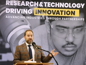 Peter Wawrow, director of Applied Research and Development at St. Clair College, speaks during a news conference on Friday announcing that the college is the second Canadian post-secondary institution to become “5G-ready.”