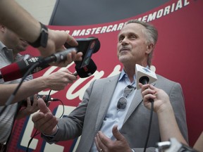 WINDSOR, ON:.MAY 18, 2017 -- John Savage, event chair, 2017 Mastercard Memorial Cup Host Organizing Committee, speaks at a press event announcing details of the VIA Rail Safety Train program and Education Expo, a component of this year's Memorial Cup, while at the VIA Rail station, Thursday, May 18, 2017.