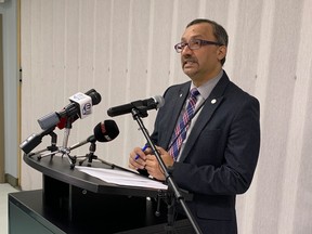 Dr. Wajid Ahmed, Medical Officer of Health with the Windsor-Essex County Health Unit, speaks at the WECHU offices on March 19, 2020.