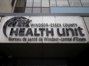 The exterior of the offices of the Windsor-Essex County Health Unit on Ouellette Avenue is shown on March 19, 2020.