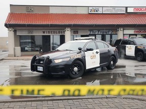 OPP vehicles sit at the Tecumseh location of Wineology in Green Valley Plaza at 13300 Tecumseh Rd. East after a fire on the morning of March 2, 2020.