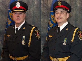 Newly appointed Deputy Chiefs Frank Providenti (left) and Jason Bellaire are seen in these handout photos from the Windsor Police Services Board
