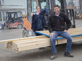 Siblings, Shawn Sauve and Brandy Sauve-Puccio, co-owners of Rona Sauve's Home Centre Ltd., are pictured in the lumber yard, Wednesday, April 15, 2020.