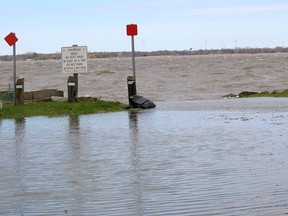 High winds pushed waves from Rondeau Bay onto some properties in Erieau, Ont. on Wednesday May 8, 2019. (Ellwood Shreve/Chatham Daily News)