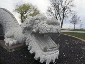 The dragon's head at Lakewood Park in Tecumseh is shown on April 29, 2020. A number of summer events scheduled to take place at the waterfront park have been cancelled due to COVID-19.