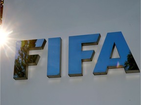 The logo of FIFA is seen in front of its headquarters in Zurich, Switzerland, Sept. 26, 2017.