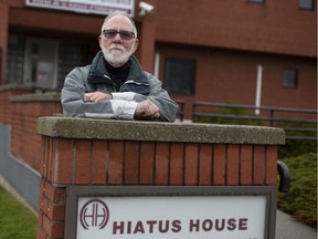 Thom Rolfe, executive director at Hiatus House, is pictured in front of the women's shelter in downtown Windsor, Thursday, April 23, 2020.