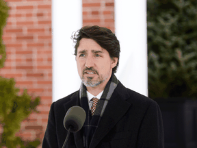 Prime Minister Justin Trudeau addresses Canadians on the COVID-19 pandemic from Rideau Cottage in Ottawa on April 17, 2020.