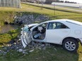 One of two vehicles involved in a collision at County Road 31 and County Road 18 near Leamington on the morning of April 15, 2020.