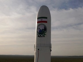 A first military satellite named Noor is seen to be launched into orbit by Iran's Revolutionary Guards Corps, in Semnan, Iran April 22, 2020.