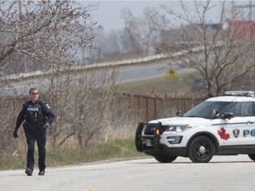Windsor police investigate a suspicious package on the 5000 block of Rhodes Drive, Friday, April 24, 2020.  A portion of Rhodes Drive and E.C. Row from Central Avenue to Lauzon Parkway are closed.