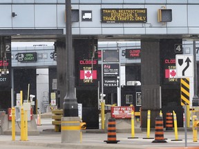 The Canadian side of the Windsor-Detroit tunnel entrance is shown on April 16, 2020.