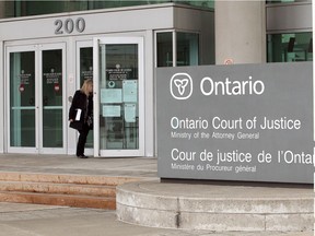 Barely anyone is visiting downtown Windsor's courthouses these days as COVID-19 has forced a freeze on much of the day-to-day courtroom activities. The Ontario Court of Justice entrance is shown here on May 1, 2020.