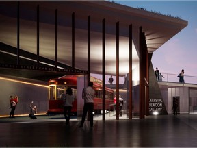 "It will be remarkable." One of the renderings unveiled Friday, May 29, 2020, of the proposed Riverfront Celestial Beacon, this one showing a portion of the gallery containing the refurbished historic city streetcar. The public now gets a say before final approval by city council.