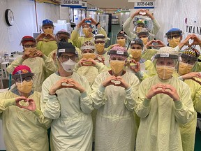 A group shot of staff at the St. Clair College Sportsplex “field hospital"