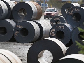 Large rolls of steel are shown at Atlas Tube in Harrow in this Oct. 19, 2018, file photo.