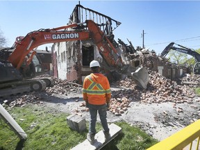 Demolition of the Walkerville Evangelical Baptist Church in the 800 block of Windermere Road in Windsor is shown on Wednesday, May 6, 2020. A fire destroyed the church on October 27, 2019.