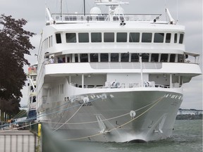 Ottawa has said no cruise ships in Canadian waters this summer due to COVID-19. In this Aug. 8, 2019, photo, two cruise liners are shown docked at Dieppe Park in downtown Windsor.