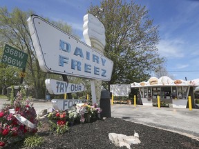 Flowers are shown at the Dairy Freez in Essex on Wednesday, May 20, 2020. Mike Reaume, owner of the business passed away recently at the age of 62.