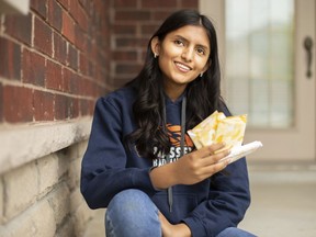 Anumita Jain, a grade 12 student at Vincent Massey Secondary School, is pictured outside her home, Wednesday, May 27, 2020. Jain has successfully lobbied for free feminine hygiene products in GECDSB washrooms.