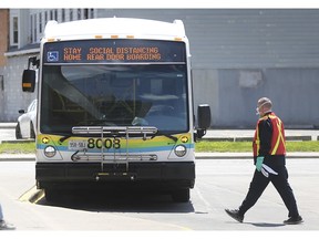 A Transit Windsor bus is shown at the downtown terminal on Tuesday, May 12, 2020.