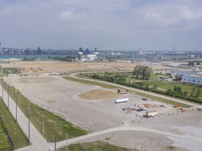 Construction on the Gordie Howe International Bridge continues, Wednesday, June 10, 2020.