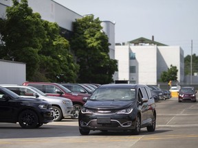 A Chrysler Pacifica is seen at the Windsor Assembly Plant, Friday, June 26, 2020. A stripped-down version for the Canadian market will be known as the Chrysler Grand Caravan.