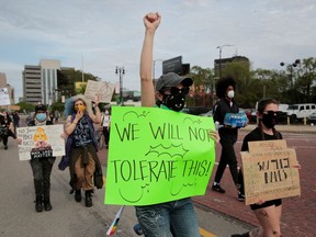 Protesters rally against the death in Minneapolis police custody of George Floyd, in Detroit, Michigan, U.S. June 1, 2020.