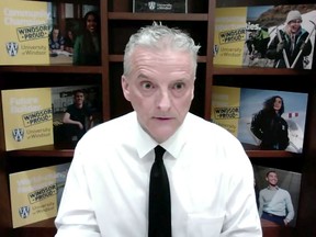 A screen shot of University of Windsor President Rob Gordon is shown during a virtual town hall meeting on Wednesday, June 10, 2020 regarding the return to campus.
