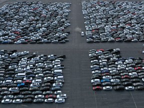 FILE PHOTO: Unused rental cars fill the Dodger Stadium parking lot as the spread of the coronavirus disease (COVID-19) continues, in Los Angeles, California, U.S., April 7, 2020.
