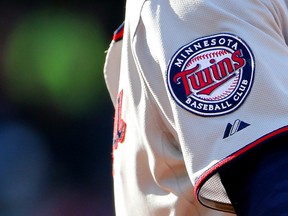 The Minnesota Twins logo is seen during the fifth inning of the game against the Boston Red Sox at Fenway Park on June 4, 2015 in Boston, Mass.
