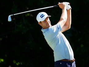 Harris English plays his shot from the sixth tee during the Charles Schwab Challenge on June 11, 2020 at Colonial Country Club in Fort Worth, Tex.