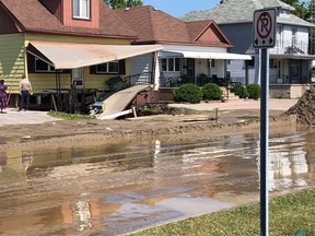 The flooded roadway on Erie Street North in Leamington on June 16, 2020, after a driver struck a fire hydrant.