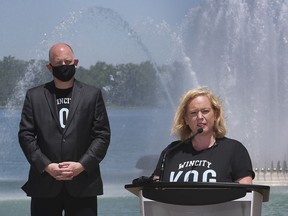 Lisa MacLeod, Provincial Minister of Heritage, Sport, Tourism and Culture speaks at a press conference with Windsor Mayor Drew Dilkens on Monday, June 29, 2020, at the Coventry Gardens in Windsor where she announced funding to boost local tourism.